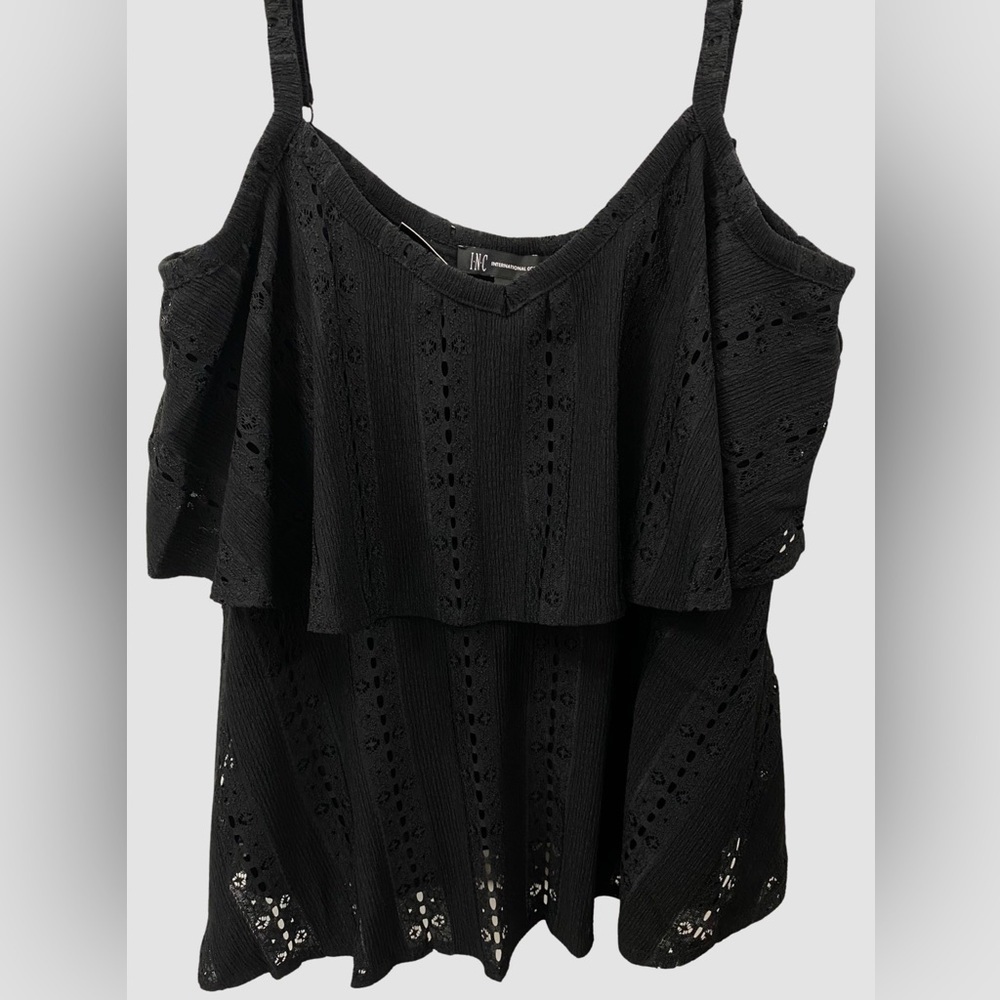 INC Black Ruffle Top Tank